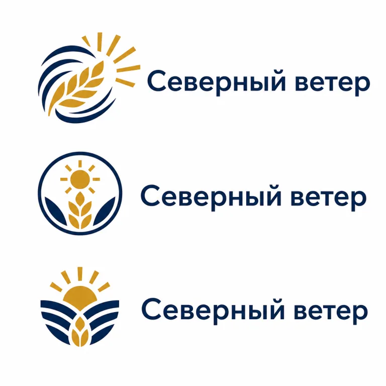 Три варианта логотипа пекарни «Северный ветер»: колос и солнце