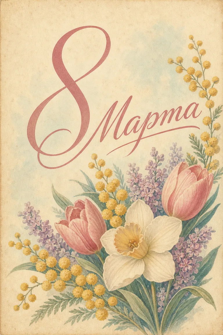 Винтажная открытка к 8 Марта